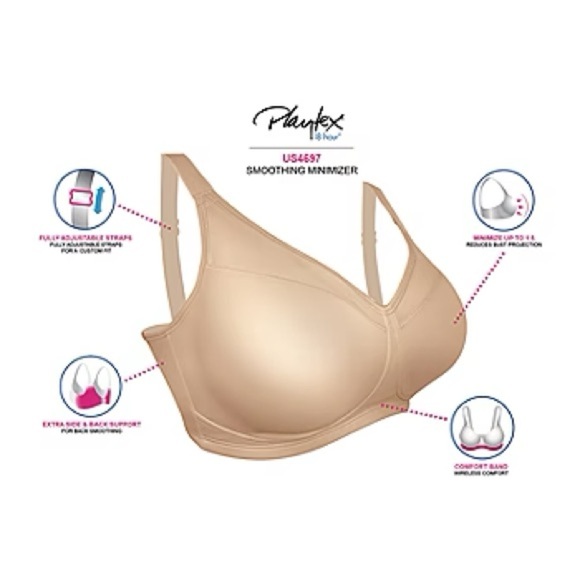 Playtex 18 Hour Smoothing Minimizer Wirefree Bra US4697 Nude 36D - Picture 4 of 9